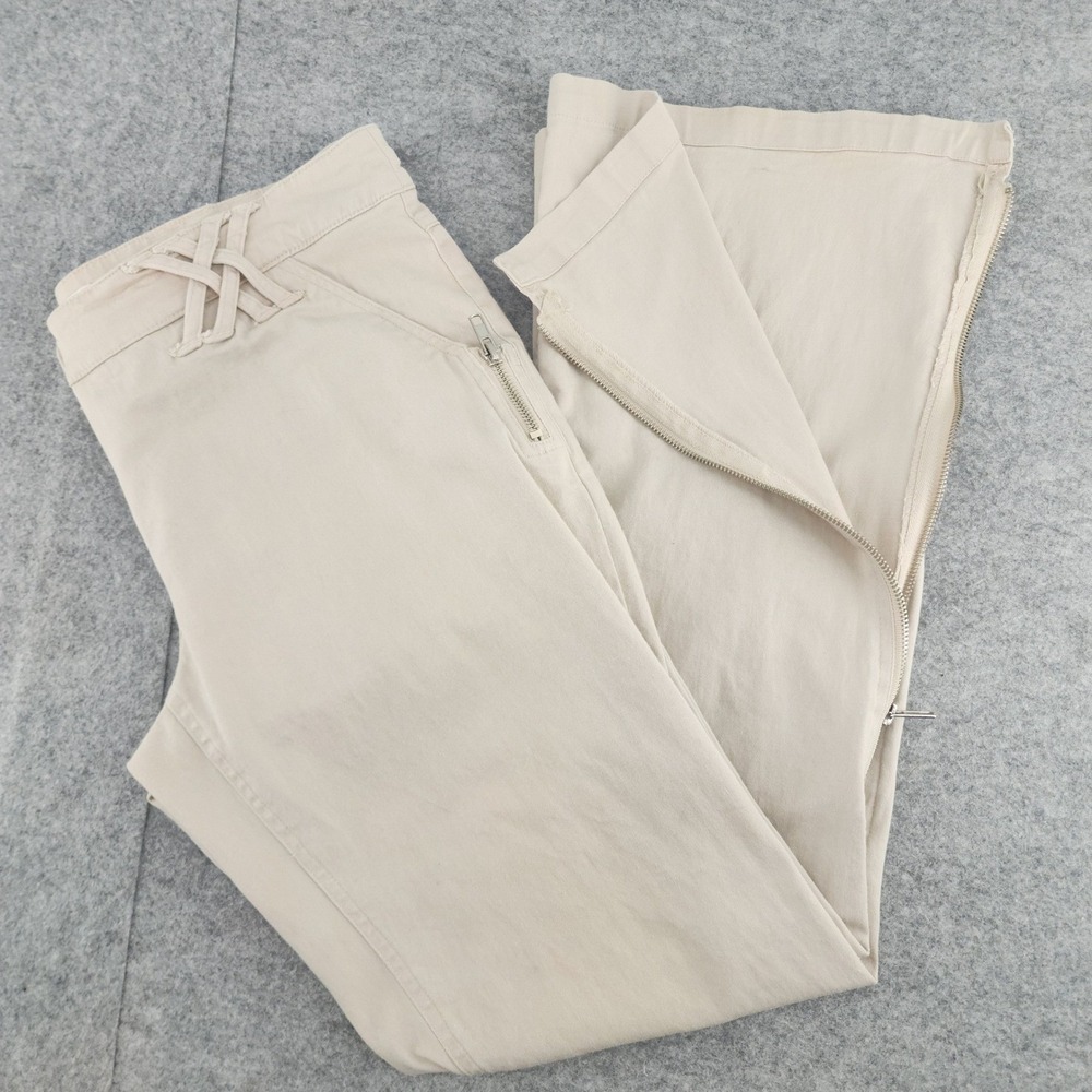 Cache‎ Beige Mid Rise Flare Leg Ankle Zip Cargo Pants Y2K Utility Women 10